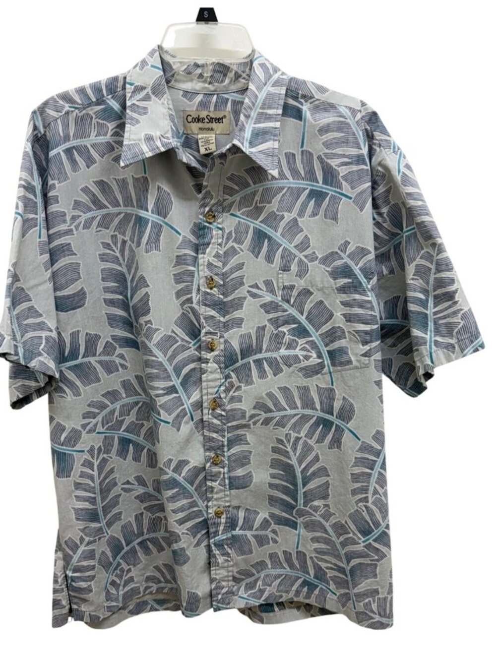 Cooke Street Honolulu Hawaiian Shirt – Gray Blue Tropical Leaf Print Men’s XL